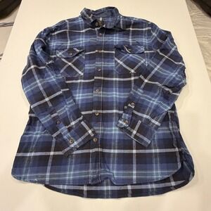 Jachs MFG Heritage Flannel Shirt Mens XL Blue Black Plaid Heavy Weight Cotton
